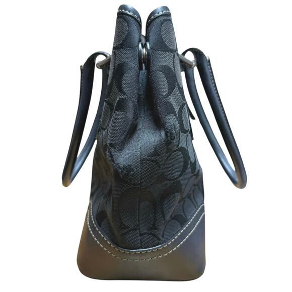 Coach Jacquard Hampton Tote Black Logo Y2K F11220 Fabric Leather Trim 2 Handles - Picture 12 of 13